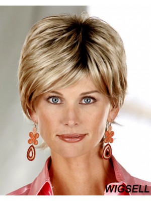 Straight Layered Short Cheap Blonde Synthetic Wigs