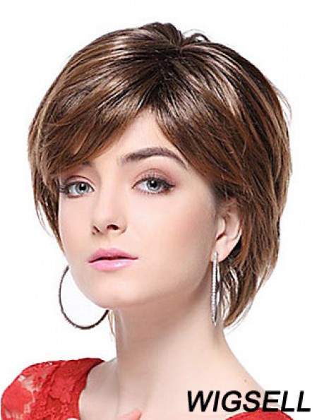 With Bangs Straight Brown Capless Stylish Short Wigs