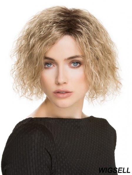 Chin Length Without Bangs 10 inch Curly Blonde Medium Wigs