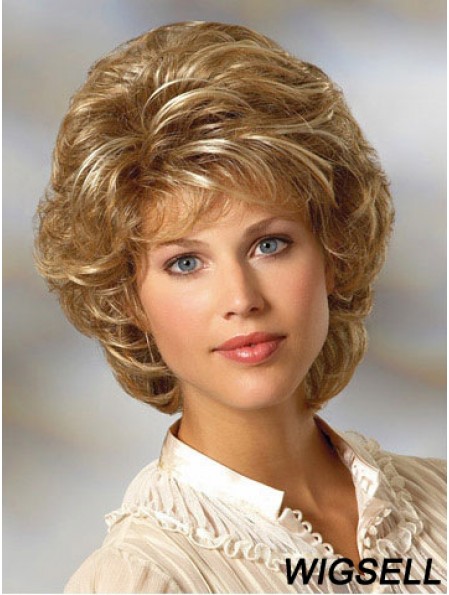 Curly Blonde Wig Classic Cut Chin Length With Capless