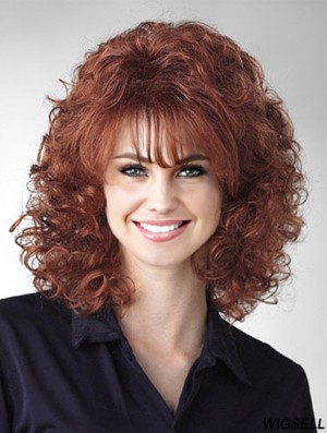 Curly Auburn Durable Shoulder Length Classic Wigs