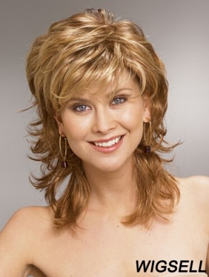 Shoulder Length Layered 13 inch Wavy Blonde Medium Wigs