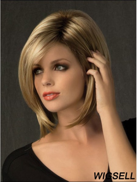 Suitable Straight Blonde Chin Length Bobs Medium Wigs