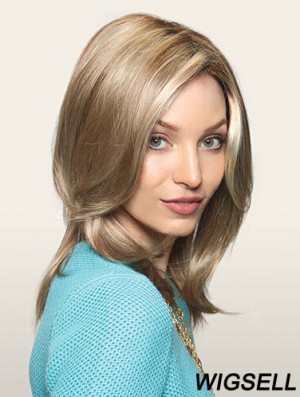 Comfortable Blonde Straight Layered Monofilament Long Wigs