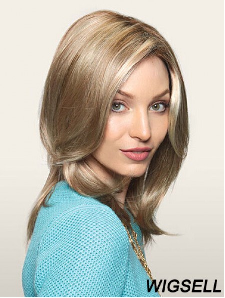 Comfortable Blonde Straight Layered Monofilament Long Wigs