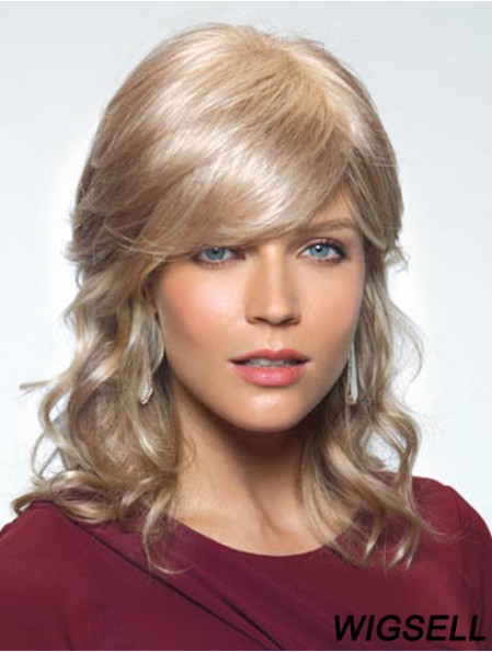 Soft Blonde Wavy With Bangs Capless Long Wigs