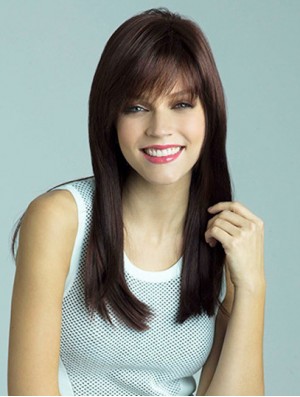 Wigs UK Cheap With Bangs Auburn Color Straight Style