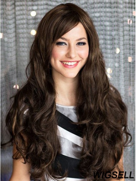 Beautiful Brown Wavy With Bangs Capless Long Wigs