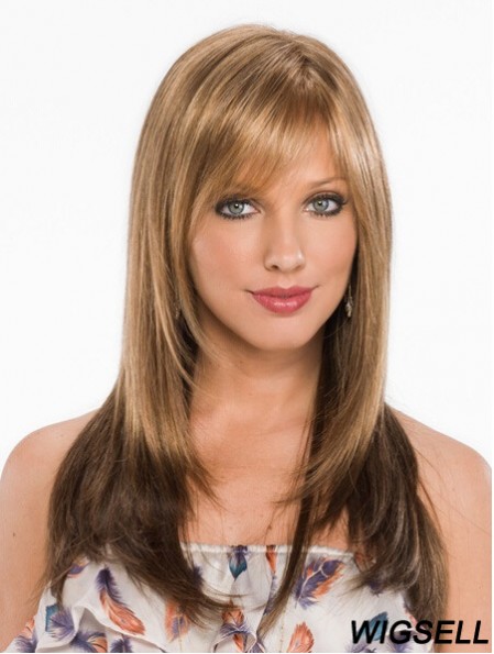 New Blonde Straight With Bangs Capless Long Wigs