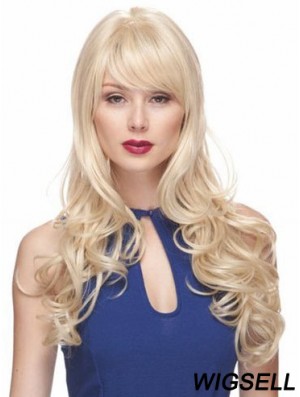 Blonde Wigs With Bangs Synthetic Capless Wavy Style Long Length