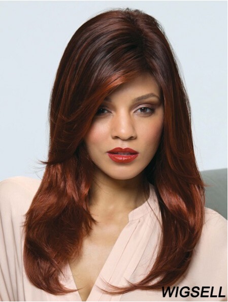 Stylish Auburn Straight With Bangs Capless Long Wigs