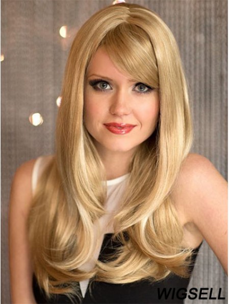 Sassy Blonde Wavy With Bangs Capless Long Wigs