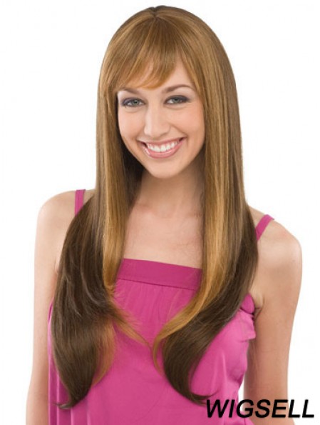 Fashionable Brown Straight With Bangs Capless Long Wigs