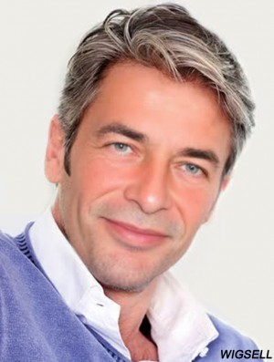 Grey Wig Short Men Wig UK Realistic Monofilament Wig Online 4 Inch
