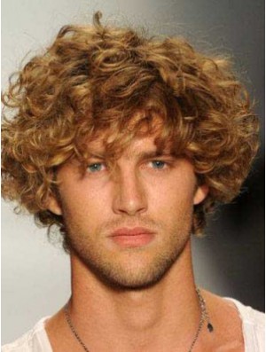 Blonde 8 inch Remy Human Curly Layered Lace Front Mens Wigs