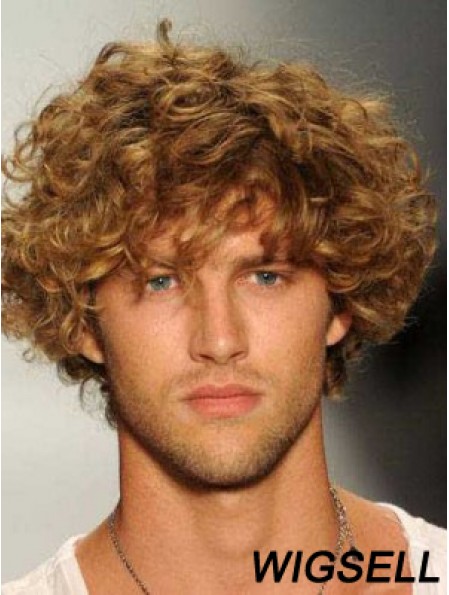 Blonde 8 inch Remy Human Curly Layered Lace Front Mens Wigs