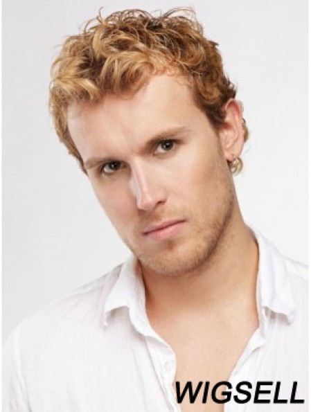 Blonde Short Curly Capless Curly Synthetic Wig Men