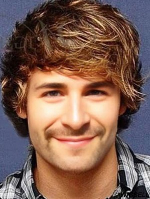 Capless Remy Huamn Brown Wavy Short Hair Wigs For Men Capless Remy Huamn Brown Wavy Short Hair Wigs For Men