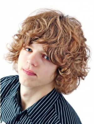 Synthetic Capless Wavy With Bangs Short Blonde Wig For Men