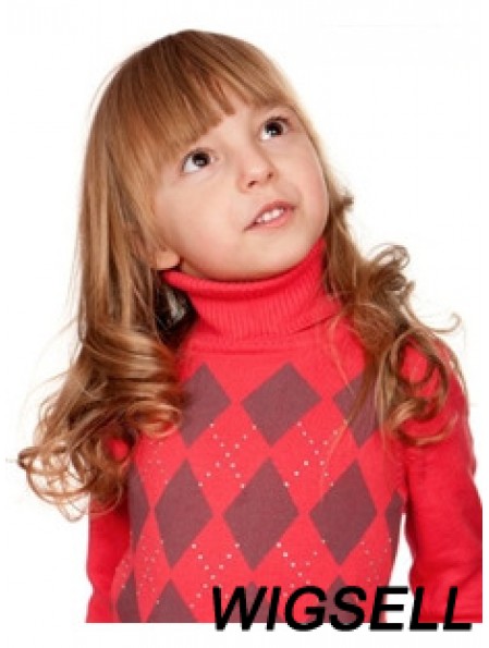 Wavy Long Auburn Remy Human Hair 100% Hand-tied Kids Wigs