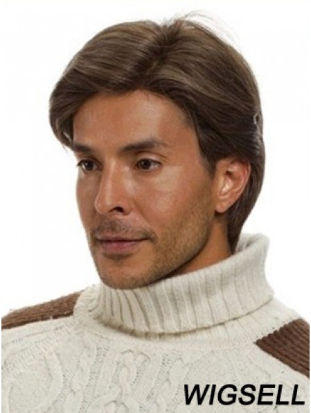 Monofilam Remy Human Short Brown Straight Man For Wig