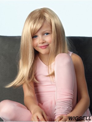Straight Long Blonde Synthetic Lace Front Kids Wigs