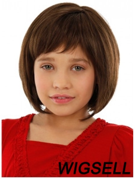 Straight Chin Length Auburn Remy Human Hair 100% Hand-tied Kids Wigs