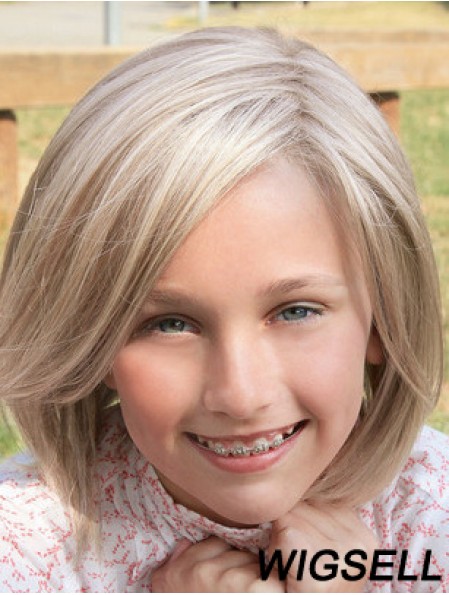 Straight Shoulder Length Blonde Synthetic Lace Front Kids Wigs