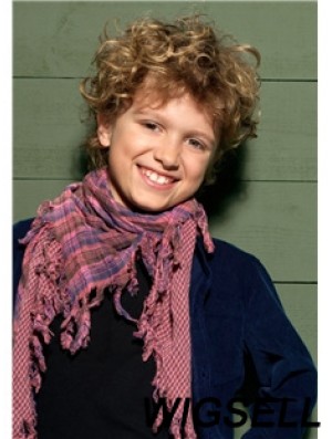 Curly Short Blonde Synthetic Capless Kids Wigs