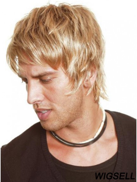 Blonde Full Lace Straight With Bangs Short Mens Blonde Wigs Cheap