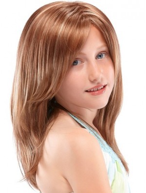 Kids Wigs 100% Hand Tied Straight Style Auburn Color Long Length