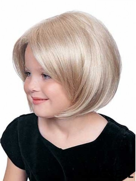 Straight Chin Length Blonde Synthetic Lace Front Kids Wigs