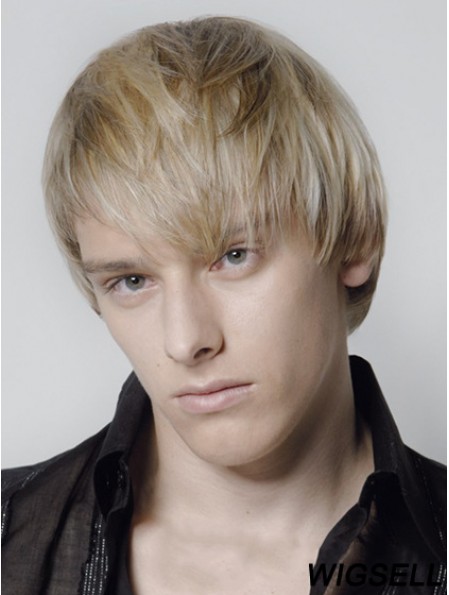 Blonde Capless Remy Human Straight Short Mens Wigs UK