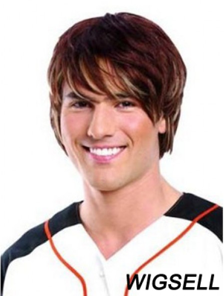Lace Front Auburn Remy Human Short Straight Mans Wigs