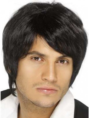 Remy Human Black Straight Short Capless Wigs Older Man