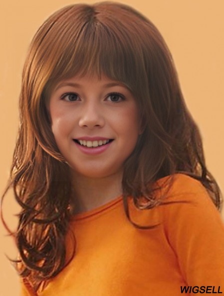 Curly Long Auburn Synthetic Lace Front Kids Wigs