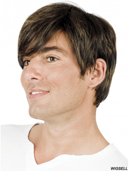 Brown Straight Short With Bangs Wigs For Men With Hair Loss