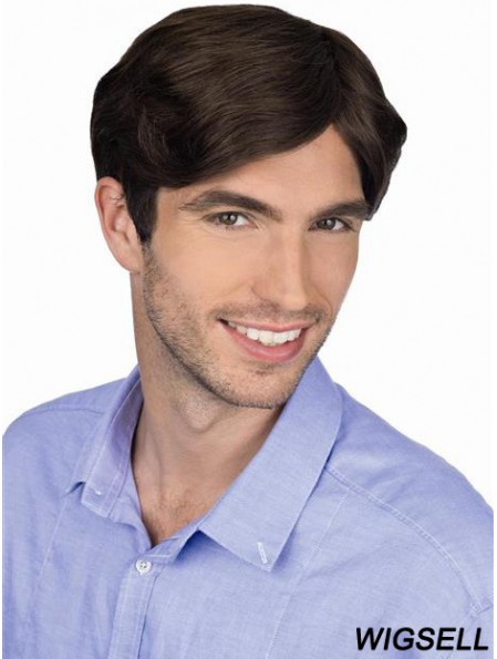 Brown Straight Remy Human 100% Hand Tied Professional Wig For Men