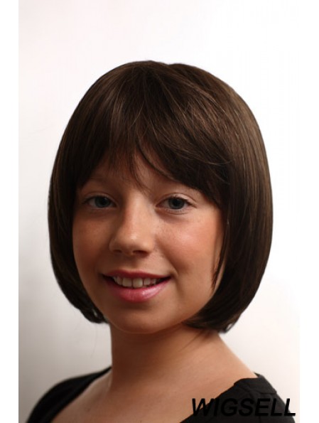 Straight Chin Length Brown Synthetic Capless Kids Wigs