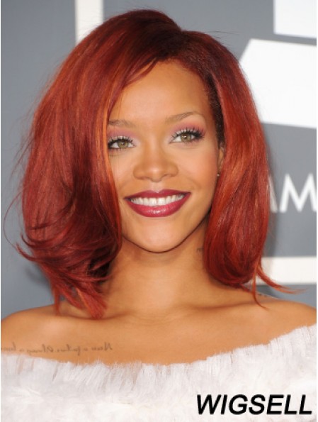 Red Wavy Without Bangs Lace Front 12 inch Sleek Rihanna Wigs