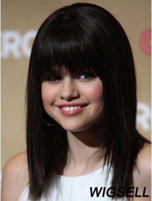 Hairstyles Black Shoulder Length Straight 12 inch With Bangs Selena Gomez Wigs