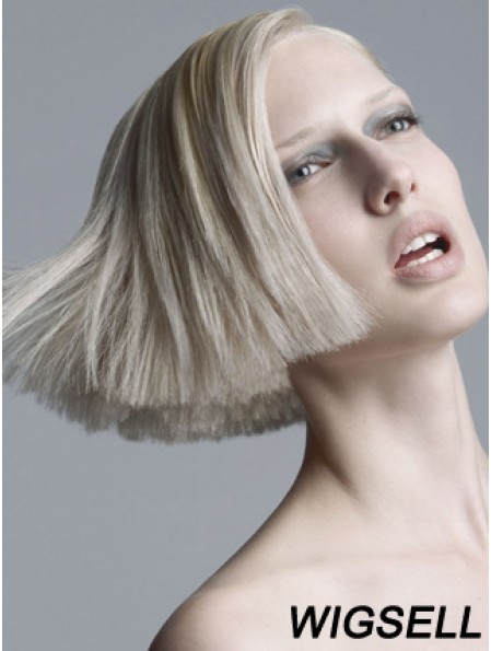 Fashion Straight Grey Wig Chin Length Platinum Blonde Wig UK