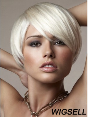 Bob Fashion Platinum Blonde Wig Short Straight Capless Wig UK