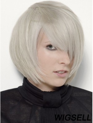 Capless Grey Chin Length Straight 12 inch Platinum Blonde Stylish Fashion Wigs
