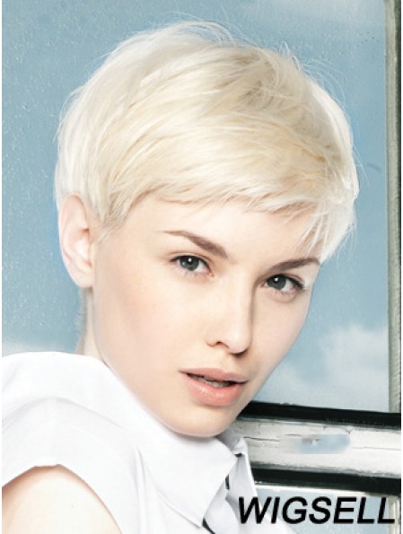 Lace Front Wig Platinum Color Short Length Straight Style Boycuts