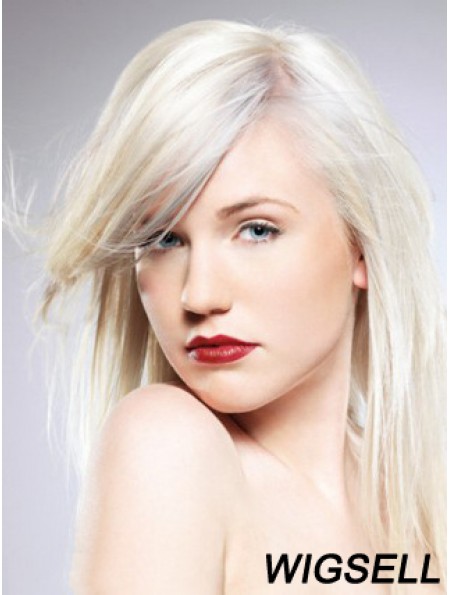 Capless With Bangs Long Straight 16 inch Platinum Blonde Convenient Fashion Wigs