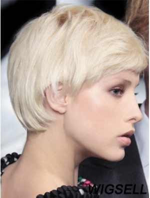 Monofilament Boycuts Short Straight 8 inch Platinum Blonde Incredible Fashion Wigs