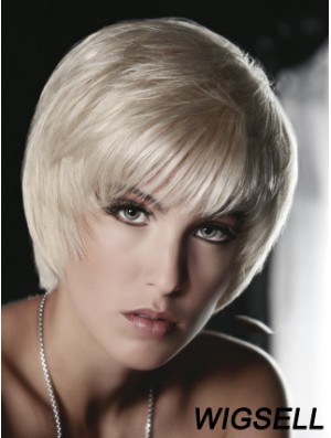 Monofilament Grey Short Straight 8 inch Platinum Blonde Great Fashion Wigs