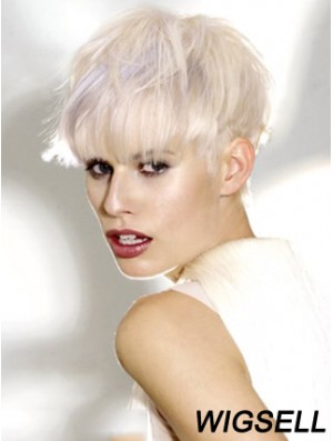 Monofilament Boycuts Short Straight 8 inch Platinum Blonde Ideal Fashion Wigs