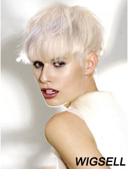 Monofilament Boycuts Short Straight 8 inch Platinum Blonde Ideal Fashion Wigs